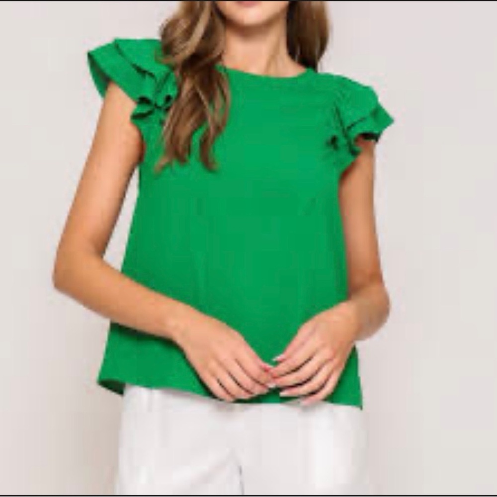Milk and Honey Green Ruffle Sleeve Top
